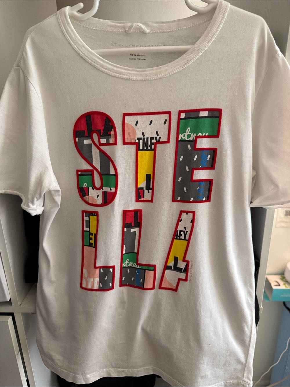 Stella McCartney Kids White Tee with Multicolor 'STELLA' Graphic
